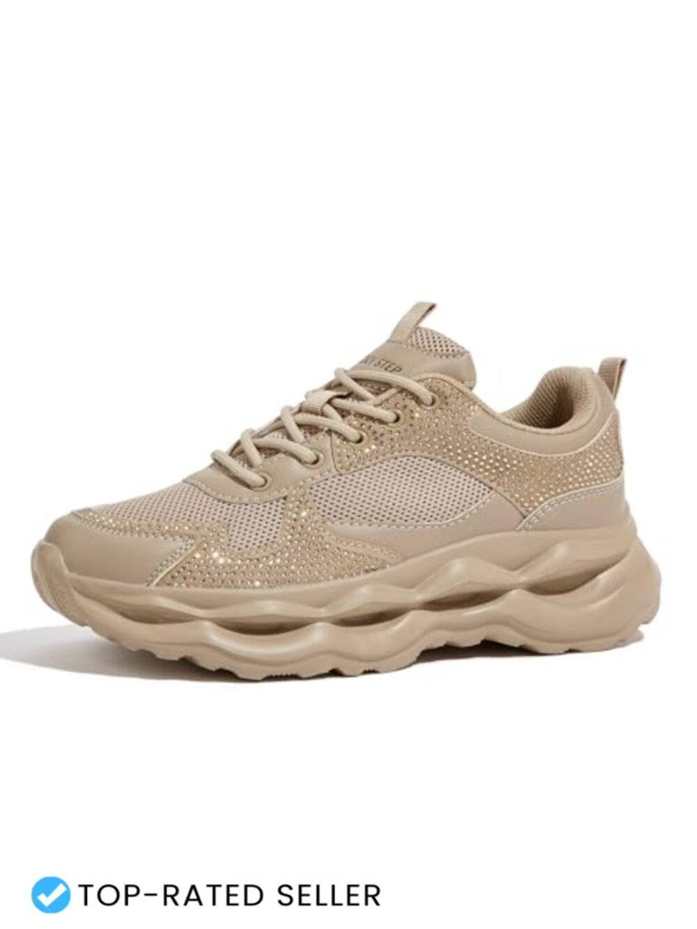 Chunky Platform Sneakers Rhinestone Bling Lace Up Casual Walking Shoes